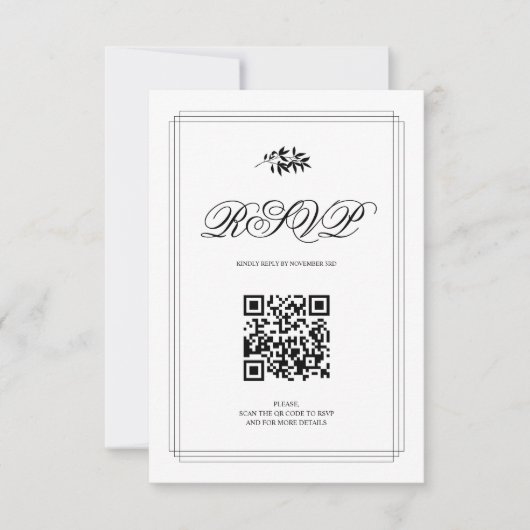 Elegant black and white branch and QR code wedding RSVP Kaartje (Voorkant)