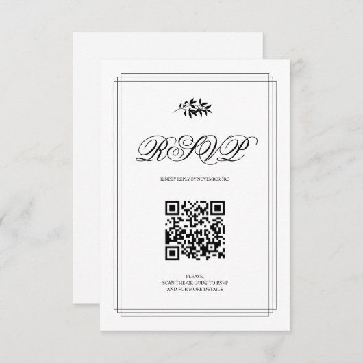 Elegant black and white branch and QR code wedding RSVP Kaartje (Voorkant / Achterkant)