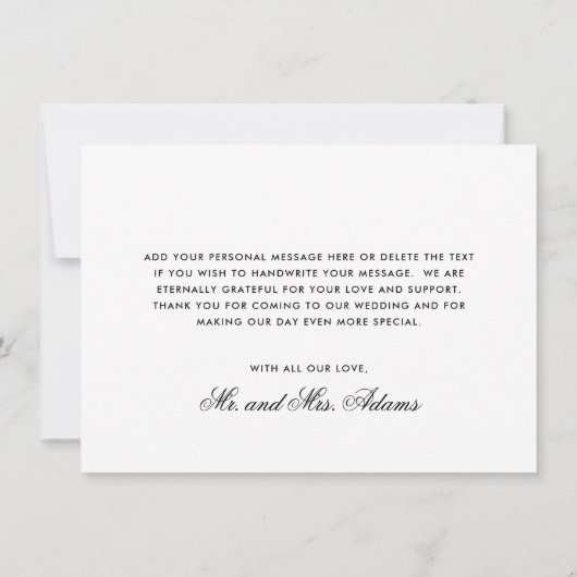 Elegant Black and White Calligraphy Formal Wedding Bedankkaart (Achterkant)