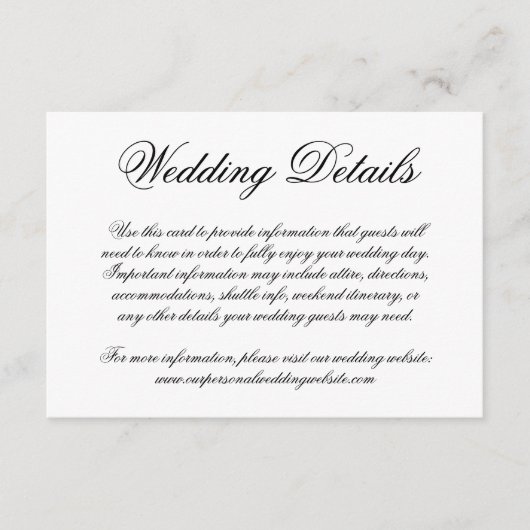 Elegant Black and White Calligraphy Formal Wedding Informatiekaartje (Voorkant)