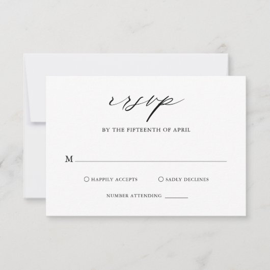 Elegant Black and White Calligraphy Simple Wedding RSVP Kaartje (Voorkant)