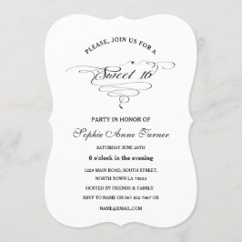 Elegant Black and White Calligraphy SWEET 16 Kaart