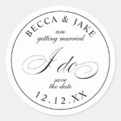 Elegant Black and White Calligraphy Wedding I do Ronde Sticker (Voorkant)