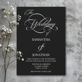 Elegant Black and White Calligraphy Wedding Kaart
