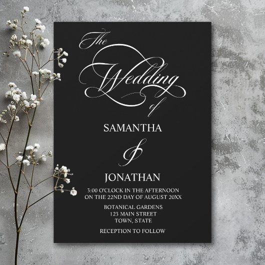Elegant Black and White Calligraphy Wedding Kaart