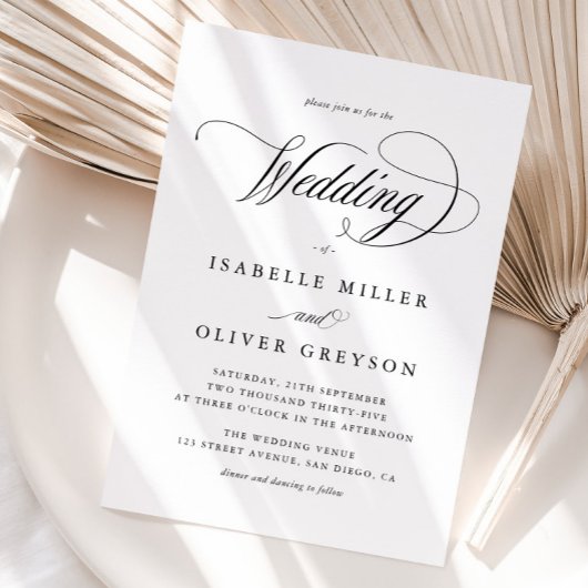 Elegant Black and White Calligraphy Wedding Kaart