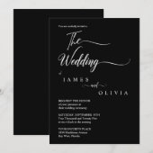 Elegant Black and White Calligraphy Wedding Kaart (Voorkant / Achterkant)