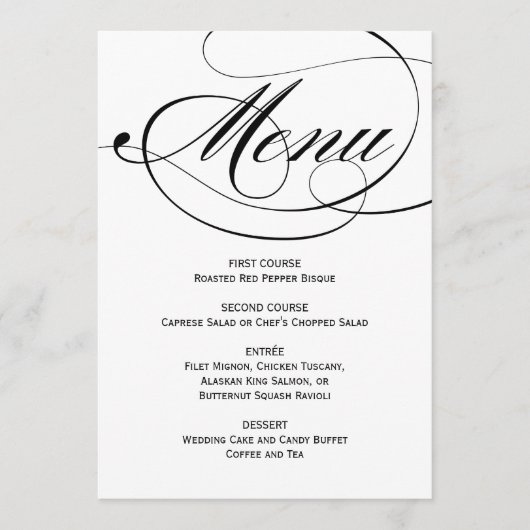 Elegant Black and White Calligraphy Wedding Menu (Voorkant)