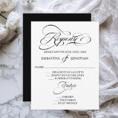 Elegant Black and White Calligraphy Wedding RSVP Kaartje