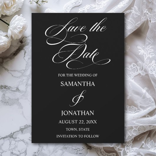 Elegant Black and White Calligraphy Wedding Save The Date