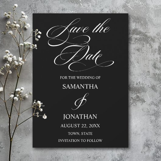 Elegant Black and White Calligraphy Wedding Save The Date