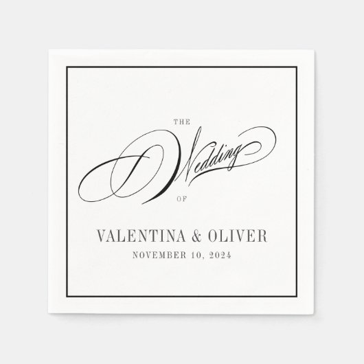 Elegant Black and White Calligraphy Wedding Servet (Voorkant)