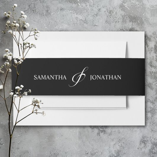 Elegant Black and White Calligraphy Wedding Uitnodigingen Wikkel