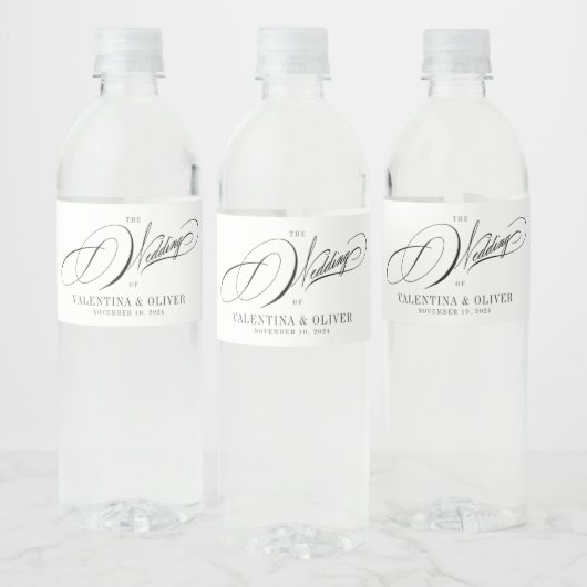 Elegant Black and White Calligraphy Wedding Waterfles Etiket (Flessen)