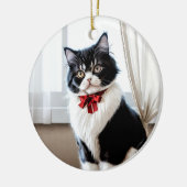 Elegant Black and White Cat Portrait Keramisch Ornament (Links)