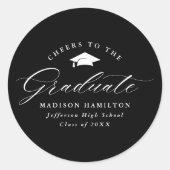 Elegant Black and White Cheers to the Afstuderen Ronde Sticker (Voorkant)