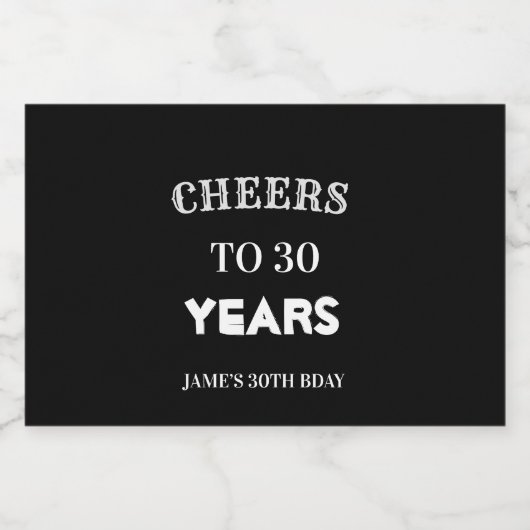 Elegant Black and White Cheers tot 30e verjaardag Likeurfles Etiket