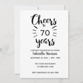 Elegant Black and White Cheers tot 70th Birthday Kaart (Voorkant)