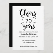 Elegant Black and White Cheers tot 70th Birthday Kaart (Voorkant / Achterkant)