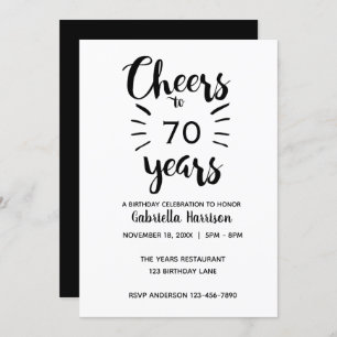 Elegant Black and White Cheers tot 70th Birthday Kaart