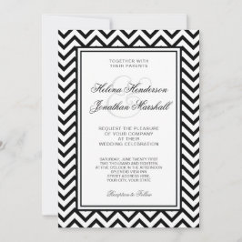 Elegant Black and White Chevron Wedding Invitation Kaart