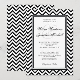 Elegant Black and White Chevron Wedding Invitation Kaart