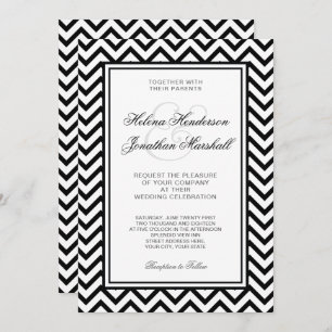 Elegant Black and White Chevron Wedding Invitation Kaart