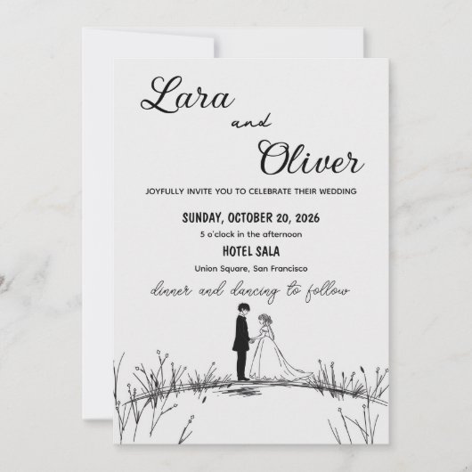 elegant black and white chic wedding invittion kaart (Voorkant)