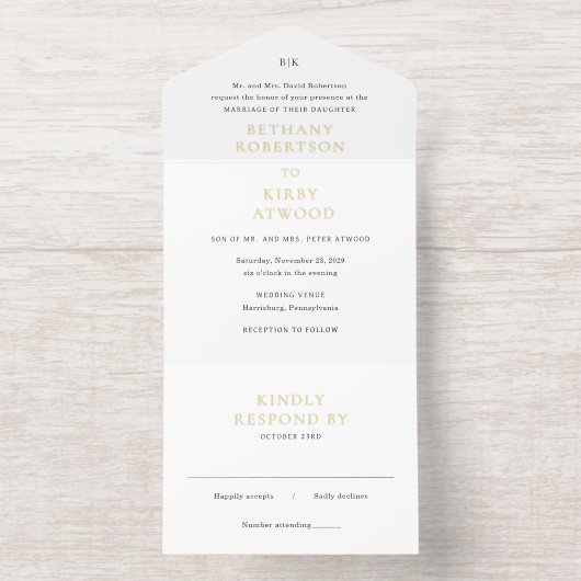 Elegant Black and White Classic Wedding All In One Uitnodiging (Binnenkant)