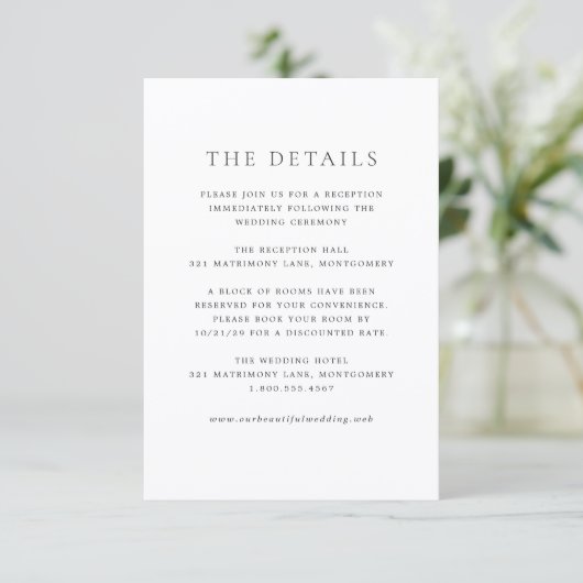 Elegant Black and White Classic Wedding Informatiekaartje (Staand voorkant)