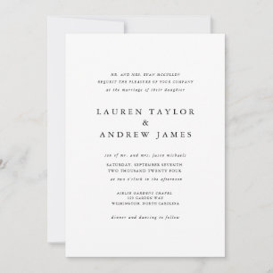 Elegant Black and White Classic Wedding Invitation Kaart