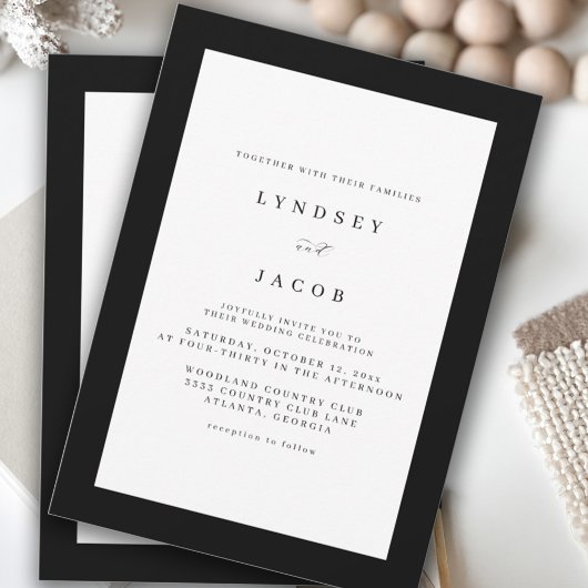 Elegant Black and White Classic Wedding Invitation Kaart