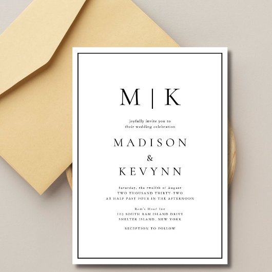 Elegant Black and White Classic Wedding Invitation Kaart
