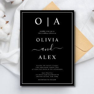 Elegant Black and White Classic Wedding Invitation Kaart