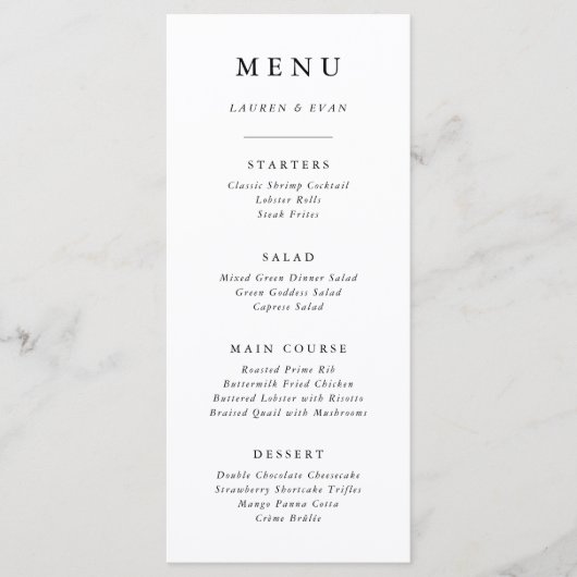 Elegant Black and White Classic Wedding Invitation Menu (Voorkant)
