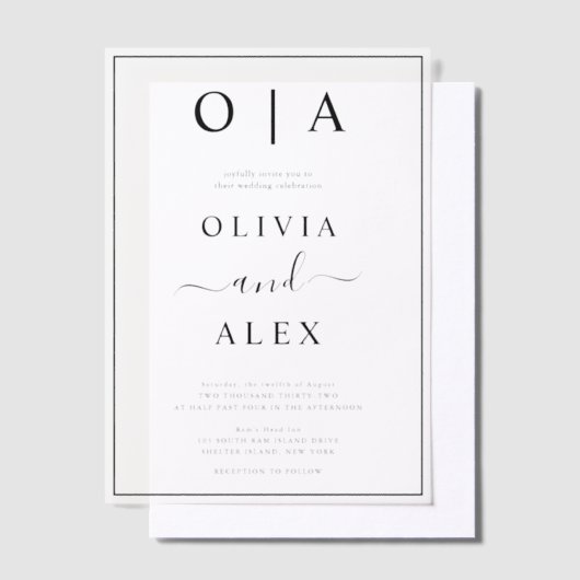 Elegant Black and White Classic Wedding Invitation Vellum Uitnodigingen (Offset)