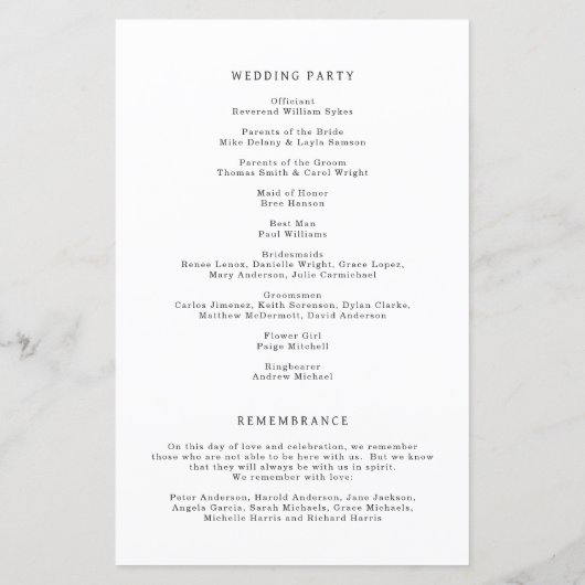 Elegant Black and White Classic Wedding Program (Achterkant)