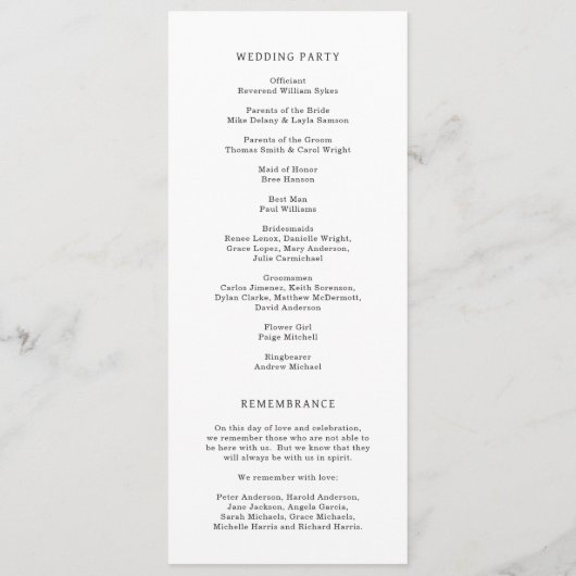 Elegant Black and White Classic Wedding Programmakaart (Achterkant)