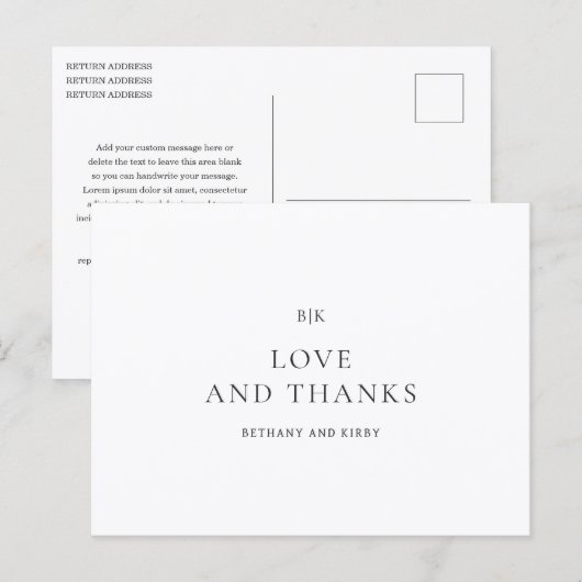 Elegant Black and White Classic Wedding Thank You Briefkaart (Voorkant / Achterkant)