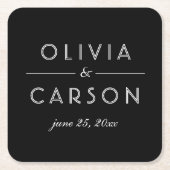 Elegant Black and White Custom Wedding Monogram Kartonnen Onderzetters (Voorkant)