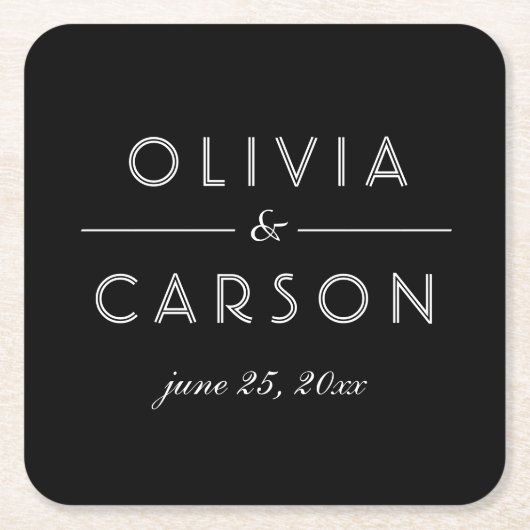 Elegant Black and White Custom Wedding Monogram Kartonnen Onderzetters (Voorkant)