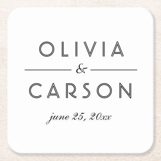 Elegant Black and White Custom Wedding Monogram Kartonnen Onderzetters (Voorkant)