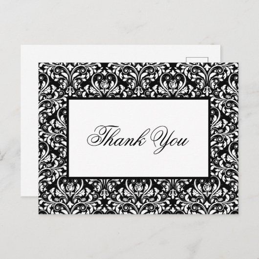 Elegant Black and White Damask Weddenschap Bedankt Briefkaart (Voorkant / Achterkant)
