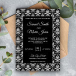 Elegant Black and White Damask Wedding Invitation Kaart<br><div class="desc">Verras uw gasten met deze elegante huwelijksuitnodiging met moderne typografie. Voeg eenvoudig uw evenementgegevens toe aan deze gebruiksvriendelijke sjabloon om er een unieke uitnodiging van te maken.</div>
