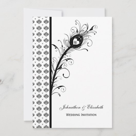 Elegant Black and White Damask Wedding Kaart (Voorkant)