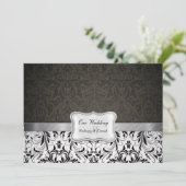 Elegant Black and White Damask Wedding nodigt uit Kaart (Staand voorkant)
