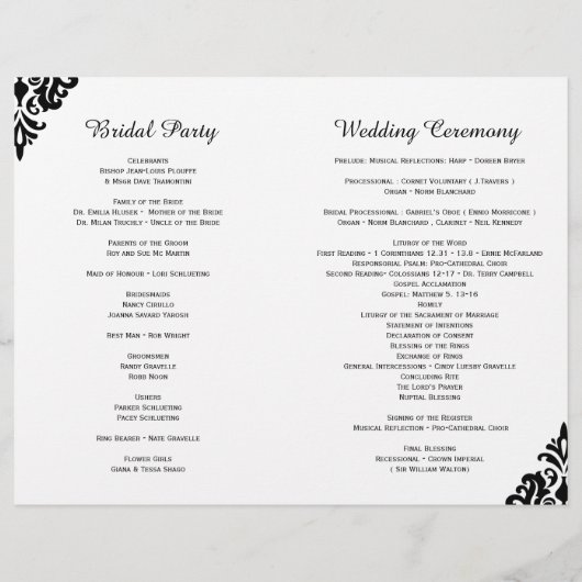Elegant Black and White Damask Wedding Programs (Achterkant)