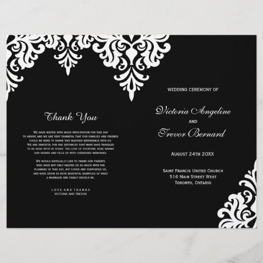 Elegant Black and White Damask Wedding Programs (Voorkant)