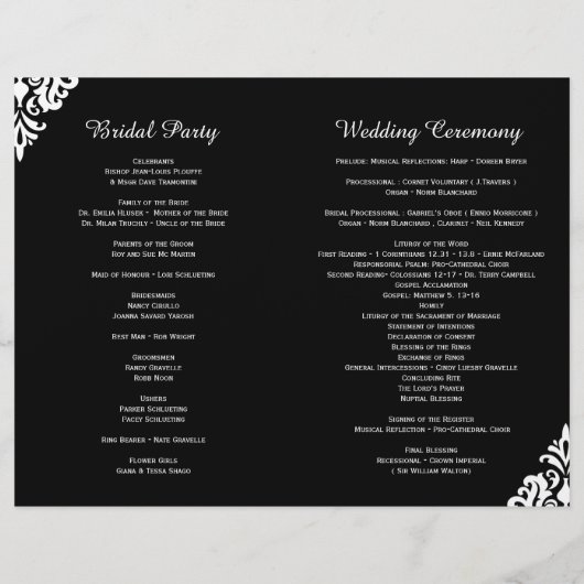 Elegant Black and White Damask Wedding Programs (Achterkant)