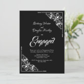 Elegant Black and White Engagement Party Kaart (Staand voorkant)